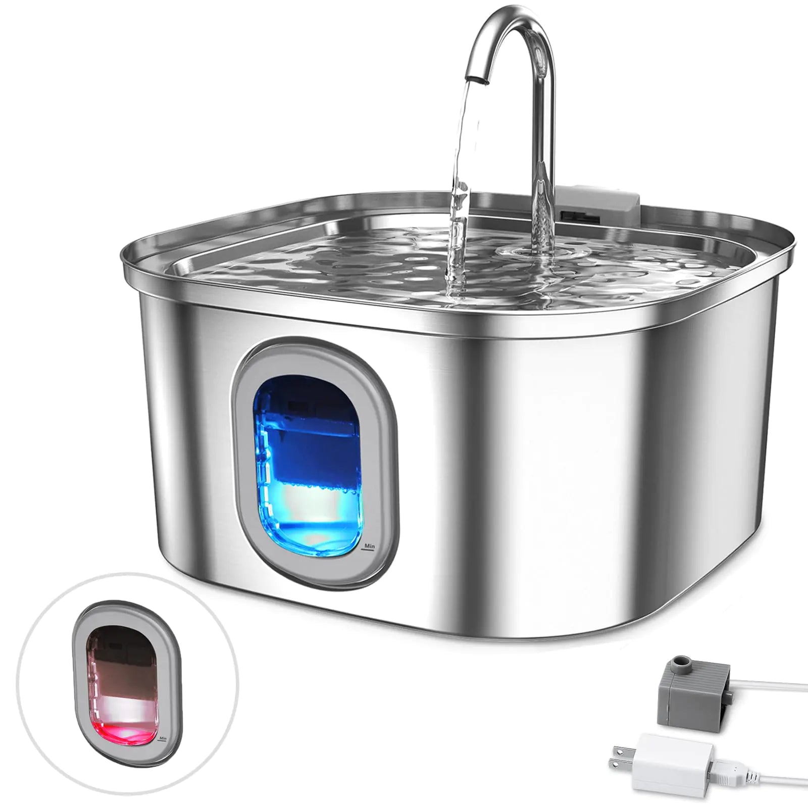 Stainless Steel Pet Water Fountain – Quiet & Low Water Mark Protection (3.2L)