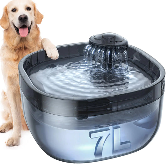 Large Capacity Dog Water Fountain – 7L (1.8 Gal) | Ultra-Quiet Pump + 3 Filters